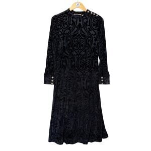 SOFT SURROUNDINGS Hadley Velvet Burn Out Dress Black Sz 14P Rhinestone Buttons